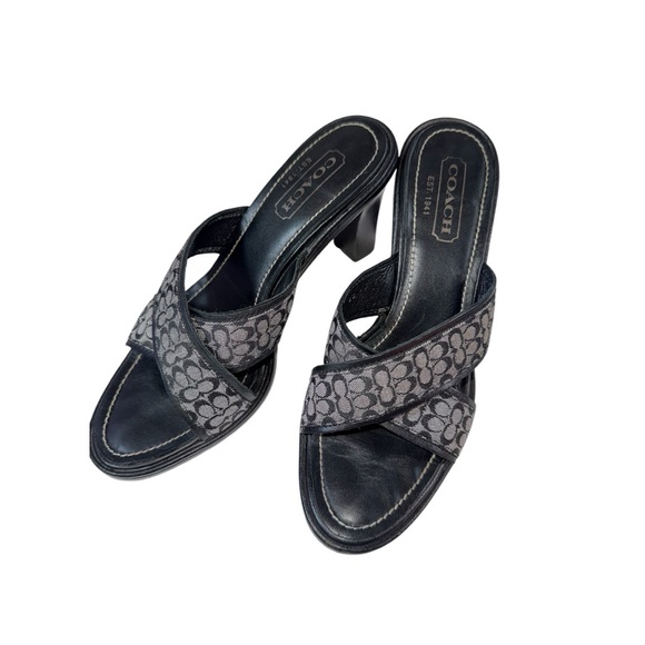 Y2K Vintage Coach Monogram Black & Gray Sandals Size 6 - Picture 1 of 5